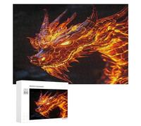 Fiery Dragon Flame Funny Wooden Puzzle with Storage Box Adults Jigsaw Puzzles Challenge for Family Game Birthday Gift