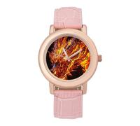 Fiery Dragon Flame Leather Fashion Women Watch Simplicity Round Wristwatch Easy Reader Ladies Watches
