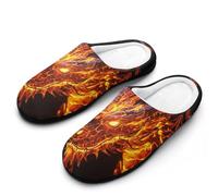 Fiery Dragon Flame Men's Soft Cotton Slippers with Memory Foam Anti-skid House Shoes for Travel Indoor Outdoor