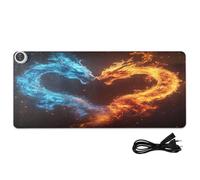 Fiery Dragon Heart Black Pattern Heated Desk Mat Large Heated Desk Protector with 3 Heating Levels PU Leather Computer Accessories for Game Office, 31.5x13in