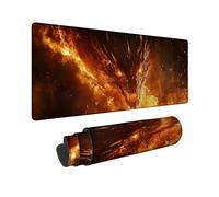 Fiery Dragon Large Gaming Mouse Pad, Orange Red Mythical Creature Stitched Edge Mousepad, Rubber Non-Slip Washable Gaming Mouse Pad for Home and Office Use 16x36 Inch