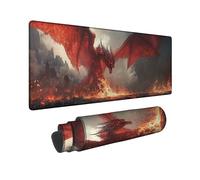 Fiery Dragon Large Gaming Mouse Pad, Red Mythical Creature Design Stitched Edge Mousepad, Rubber Non-Slip Washable Gaming Mouse Pad for Home and Office PC, Laptop 12x32 Inch