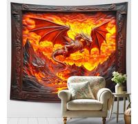 Fiery Dragon Red Orange Tapestry, Mythical Creatures Decorative Wall Hanging, Fantasy Tapestries Aesthetic for Bedroom, Living Room, Gaming Room 60x40 Inch