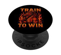 Fiery Dragon Train to Win Motivational Design PopSockets Adhesive PopGrip