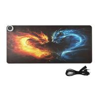 Fiery Dragons Heart Black Print Heated Desk Mat Large Heated Desk Pad Mat with 3 Heating Levels PU Leather Desktop Table Protector for Work Home, 31.5x13in