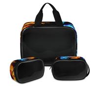 Fiery Dragons Makeup Bag for Women Men, Blue Red Dragons Translucent Cosmetic Bag Wash Pouch Shower Bag 3 Pcs Travel Toiletry Toiletries Cosmetic Organizer