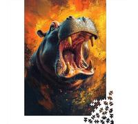 Fiery Hippo Roar 1000-Piece Puzzle for Adults, 38x26cm/1000pcs, White Pieces for Organised Sorting; for An Enjoyable Break at The Table