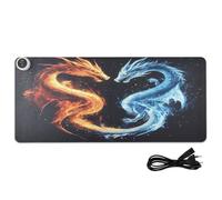 Fiery Ice Dragon Black Pattern Heated Desk Mat Large Heated Laptop Mat with 3 Heating Levels PU Leather Writing Pad and Blotter for Office Work Home, 31.5x13in