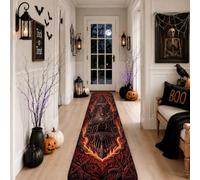 Fiery Locomotive Train Theme Halloween Runner Rug 2x8 | Fiery Flame Art, Hallway Runner Rug, Steam Engine Theme, Dark Atmospheric Aesthetic, Dramatic Motion Design