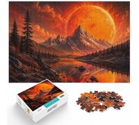 Fiery Mountain Landscape with Giant Red Moon Jigsaw Puzzle, 1000 Piece | For a useful gift beyond Christmas Day: Adult jigsaw puzzle with 1000 pieces offers for the Christmas break.