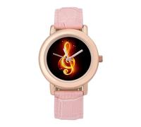 Fiery Musical Note Key Womens Elegant Watch Analogue Quartz Watch Leather Band Wristwatch