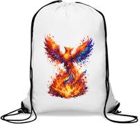 Fiery Phoenix Rising from Bright Flames Gym Sack Casual Drawstring Bag White