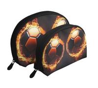 Fiery Red and Black Flame Printed Makeup Bags 2-Piece Portable Shell Travel Toiletry Bag