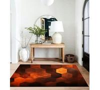 Fiery red Brown Burnt Orange Copper Black Abstract Geometric Shape 3x5 Rug Throw Rugs Entryway Indoor Front Door Mat Non Slip Bedside Area Rug for Bedroom Aesthetic Kitchen Carpet Machine Washable