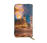 Fiery Red Street Long leather wallet, portable credit card holder, zippered coin purse, and ID compartment