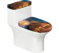 Fiery Red Street Soft 2Pcs Toilet Lid - Tank Covers, Elastic Reusable for U/O Shape Toilets, Bathroom Decor