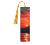 Fiery red Sunset Bookmarks Gifts, Wood Bookmark for Women Men Handmade Book Mark for Book Lovers, Wood Tags Reading Page Markers Rectangle Shape Ornaments with Tassels