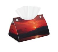 Fiery red Sunset Tissue Box Cover Rectangle, Modern PU Leather Tissue Holder for Bathroom, Decorative Stylish Wipes Dispenser Paper Cover Case Napkin Holder for Home Decor