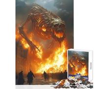 Fiery Skeleton Monster Over Burning City 1000 Pieces Jigsaw Puzzles for Teenagers Boost Cognitive Clarity And Sharpness Mindful Calm Play Enjoyment (38x52cm)