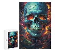 Fiery Skull Artwork, 1000 PCS Wooden Picture Puzzle for Grown-Ups, Winter Activity Gift; for Shared Table Time