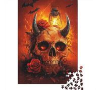 Fiery Skull & Roses -4 1000-Piece Puzzle for Adults, 52x38cm/1000pcs; White Card Pieces for Tidy Handling; to Finish in A Few Relaxed Sessions