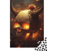 Fiery Skull & Thorned Rose 1000-Piece Puzzle for Adults, 52x38cm/1000pcs, for Quiet Downtime Without A Screen; Low-dust Pieces for A Tidier Table
