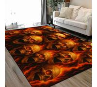 Fiery Skulls Burning Eyes Intense Gothic Flames Area Rugs Living Room Large 160x230 cm Washable Vintage Soft Rug Modern Non Slip Floor Carpet Mat for Bedroom Kitchen Dining Room