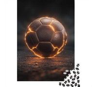 Fiery Soccer Ball on Dark Ground 1000-Piece Puzzle for Adults, 52x38cm/1000pcs, to Complete Gradually over A Weekend; White Card Pieces for A Neat Table