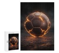 Fiery Soccer Ball on Dark Ground: Winter Activity Gift, 300 PCS Wooden Brain Teaser for Adults, with A Decorative Finished Picture