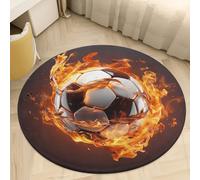 Fiery Soccer Ball Round Area Rug - Soft Flannel Non-Slip Decorative Game Carpet for Living Room Bedroom Boys Teen Room, Sports Flame Design Floor Mat for Home Decor & Gaming, 160 cm, Color 6