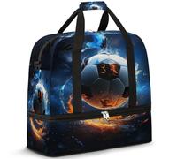 Fiery Soccer Travel Duffel Bag for Women Men, Sports Soccer Foldable Sports Gym Bag Weekend Overnight Totes Carry on Cabin Bag with Shoes Compartment