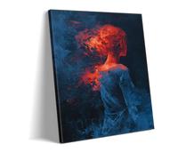 Fiery Thoughts Abstract Portrait Print, Emotional Woman Painting on Canvas | Surreal Red & Blue Figurative Wall Art for Modern Home | Statement Piece for Bedroom Decor (art-1,50 x 70 cm unframed)