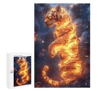 Fiery Tiger Standing Amidst Smoky Landscape - Decorative Jigsaw for Grown-Ups, 1000 PCS, Home Décor Activity, with A Decorative Finished Picture