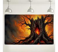 Fiery Tree Wall Backdrop, Dramatic Burning Forest Art Background, Halloween Party Photography Decorations, Indoor/Outdoor Scenery for Events 71x43 Inch