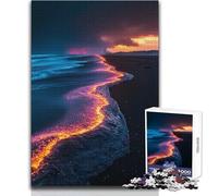 Fiery Waves on Black Sand Beach 1000 Piece Jigsaw Puzzles for Teenagers Educational Mental Focus Game Heartwarming Special Present Idea Size 38x52cm
