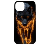 Fiery Wolf Art Wild Animal Flame Effect Case for iPhone 15 Plus