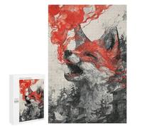 Fiery Wolf Roaring Art Print Puzzle 1000 Teile Schwer Puzzle Spielzeug Lernspiel Impossible Herausforderungsspielzeug Für Erwachsene Kinder 1000 PCS