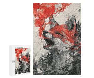 Fiery Wolf Roaring Art Print Puzzle 1000 Teile Schwer Puzzle Spielzeug Lernspiel Impossible Herausforderungsspielzeug Für Erwachsene Kinder 1000 PCS