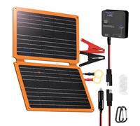FieryRed 20W 12V Solar Panel Car Battery Charger & Maintainer, Foldable Trickle Charger with Built-in Controller, Cig Plug, Alligator Clips, USB-C, USB-A Outputs for Car, Boat, RV, Tractor