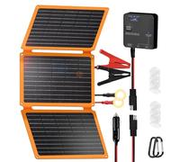 FieryRed 30W 12V Solar Panel Car Battery Charger & Maintainer, Portable Waterproof Trickle Charger with Built-in Controller, Cig Plug, Alligator Clips, USB-C, USB-A Outputs for Car, Boat, RV, Tractor