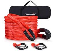 FieryRed Kinetic Recovery Rope Kit, 7/8 Inch 30 FT Recovery Rope with Soft Shackle, Power Stretch Snatch Rope, Red, Compatible with ATV, UTV, Snowmobile, SUV