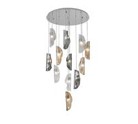 Fiesta 12 Light Cluster & Cascade Ceiling Pendant - Polished Chrome with Clear, Smoked and Amber Glass