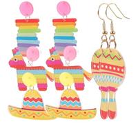 Fiesta Acrylic Dangle Earrings 4 Pairs Mexican Theme Party