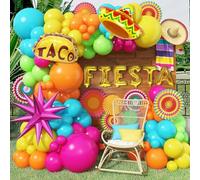 Fiesta Balloon Arch Kit, 100pcs Mexican Fiesta Party Decorations with Llama Sombrero Foil Balloons, Rainbow Balloon Garland for Cinco De Mayo Taco Twosday Birthday Carnival Party Decor Supplies