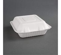 Fiesta Compostable Bagasse Hinged 3-Compartment Food Containers 201mm (Pack of 2