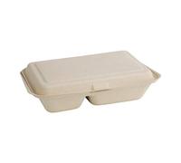 Fiesta Green Compostable Bagasse Two-Compartment Hinged Food Containers Natural Colour 253mm (Pack of 200)