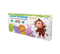 Fiesta Crafts Animal Lacing Cards - Bright Threading Toys for Kids to Improve Coordination, Motor, & Concentration Skills - Monkey, Cat, Frog, Lion, & Rabbit Pieces & 5 Different Coloured Laces