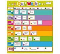 Fiesta Crafts Magnetic Weekly Planner - Colorful & Easy-to-Clean Our W ridge Chore Chart for Family - Daily Calendar & Visual Schedule for Kids & Toddlers with Whiteboard Pen & Rectangular Boards