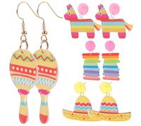 Fiesta Dangle Earrings 4 Pairs Acrylic Mexican Theme for Women