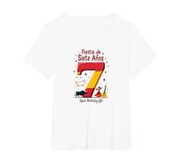 Fiesta de Siete Anos Spanish 7th Birthday Celebration Gift T-Shirt, Women's Plus, White, 4X
